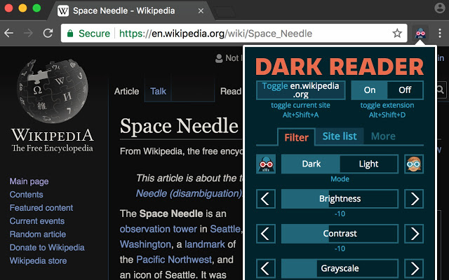 Darkreader browser extension