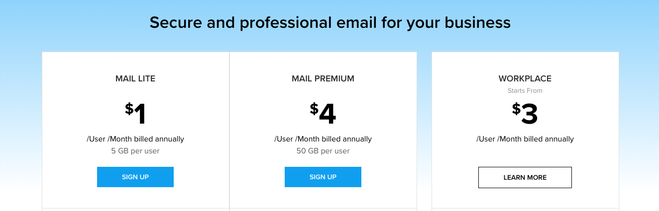 Zoho Mail subscription plans